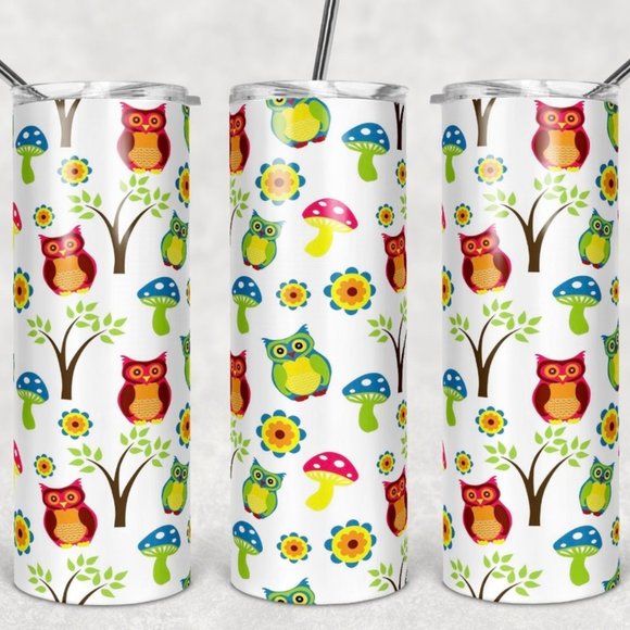 20 oz Tumbler Owls and mushrooms. CUTE! - Picture 1 of 1